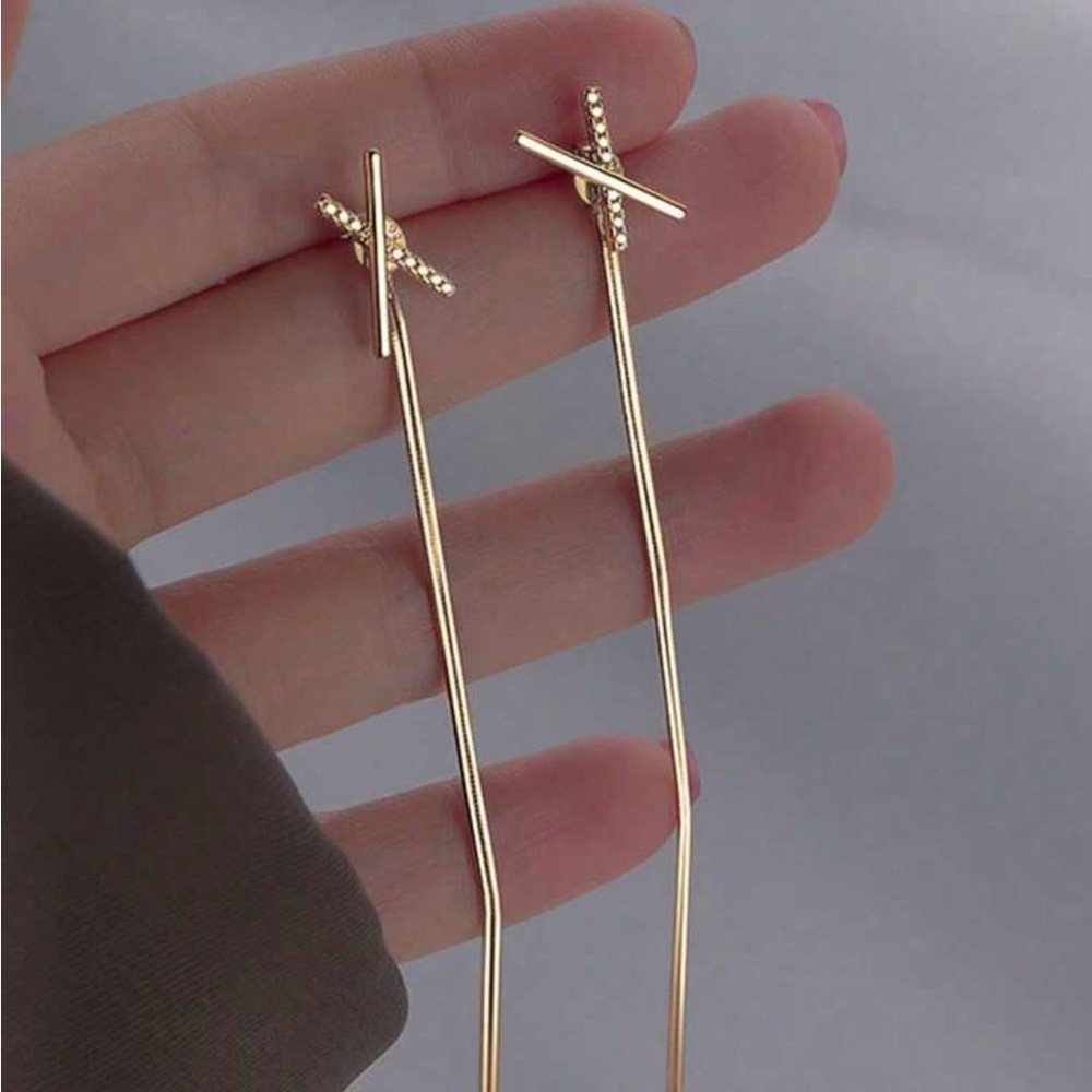 NEW 18K Gold Cross Tassel Drop Dangling Earrings